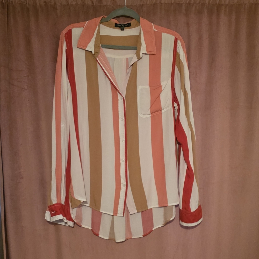 Velvet Heart Multicolor Striped Roll-Tab Blouse